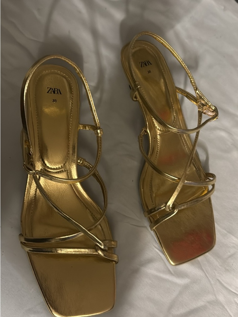 Zara Metallic Gold Strappy Heeled Sandals